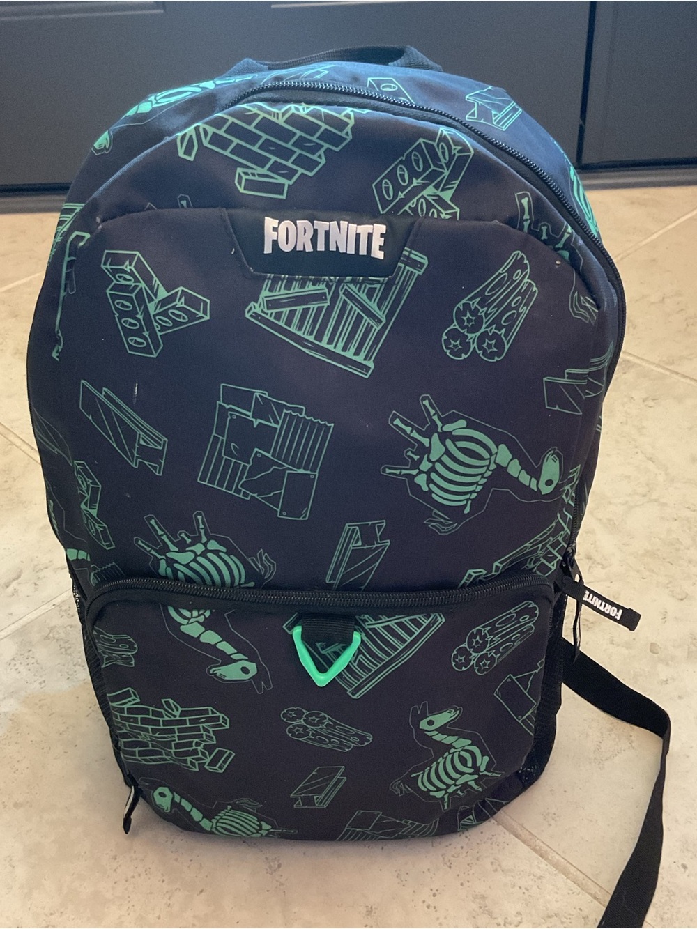 NWOT Fortnite Men's Black & Green Backpack-mesh sides, padded straps, zip pocket